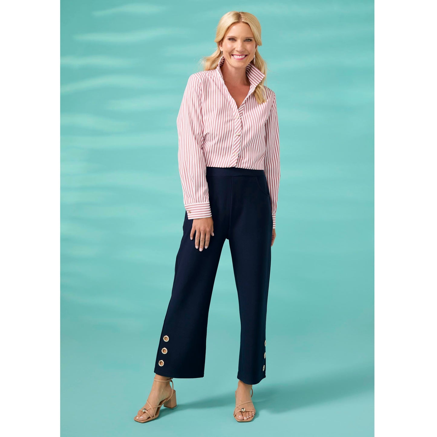 Mabel Long Sleeve Striped Button Front Top - Final Sale