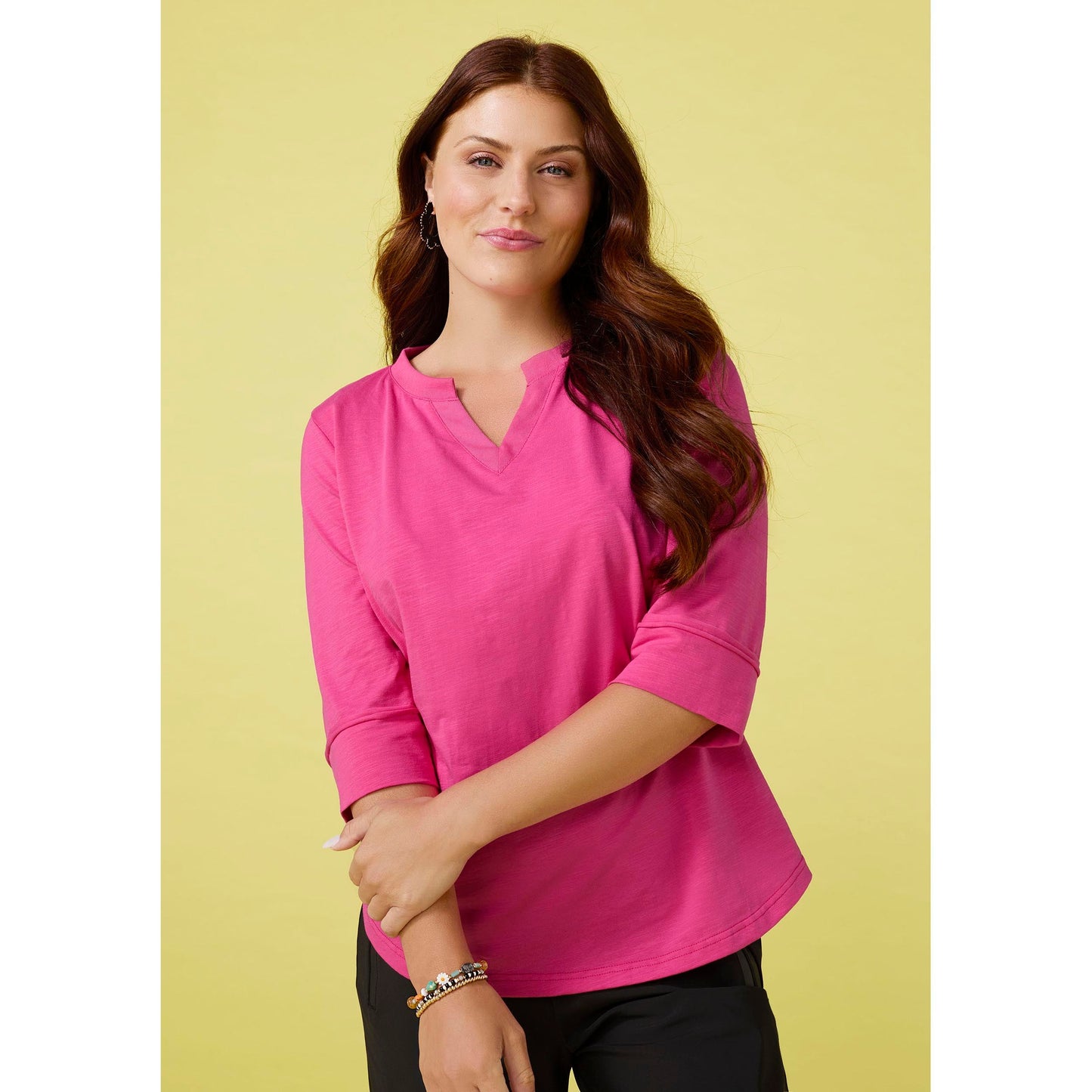 Saylor Notch Neck Elbow Sleeve Top - Final Sale
