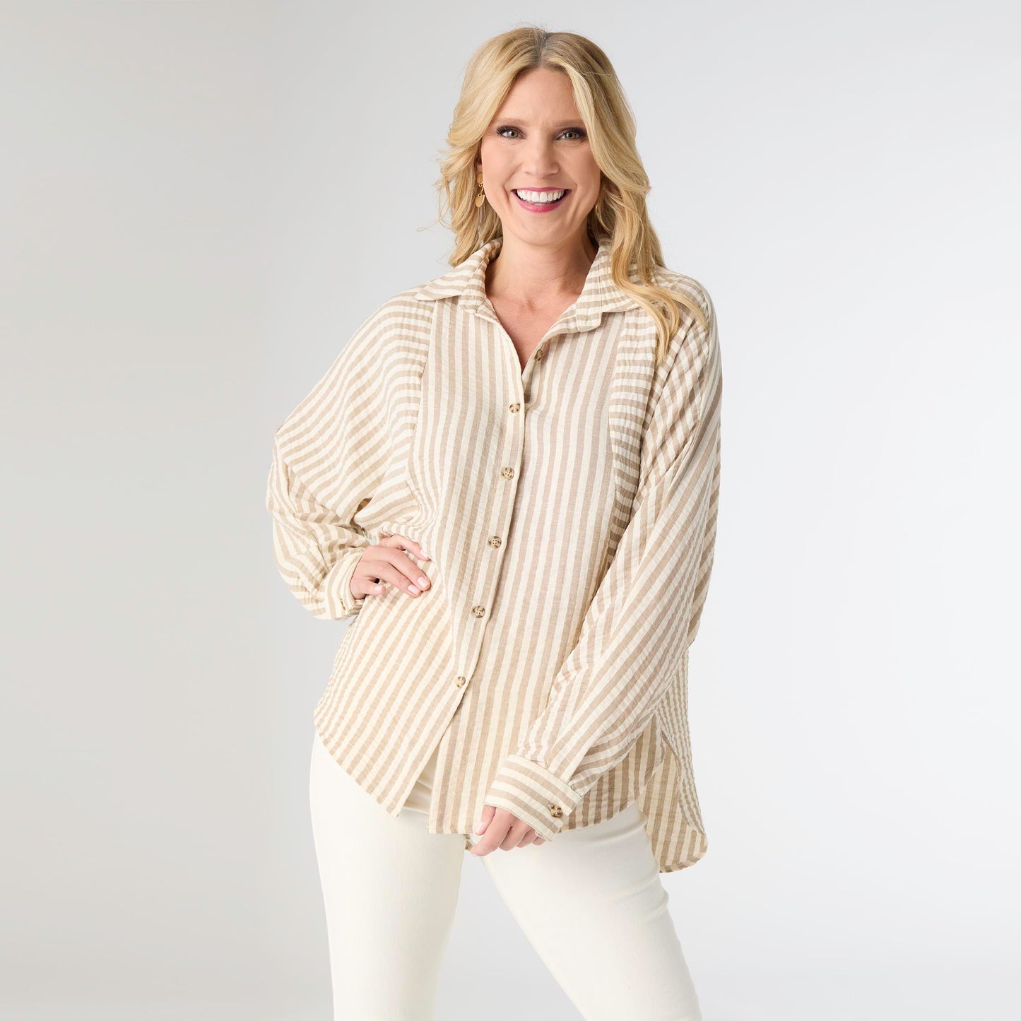 Kathy Relaxed Fit Button Front Striped Top - Final Sale