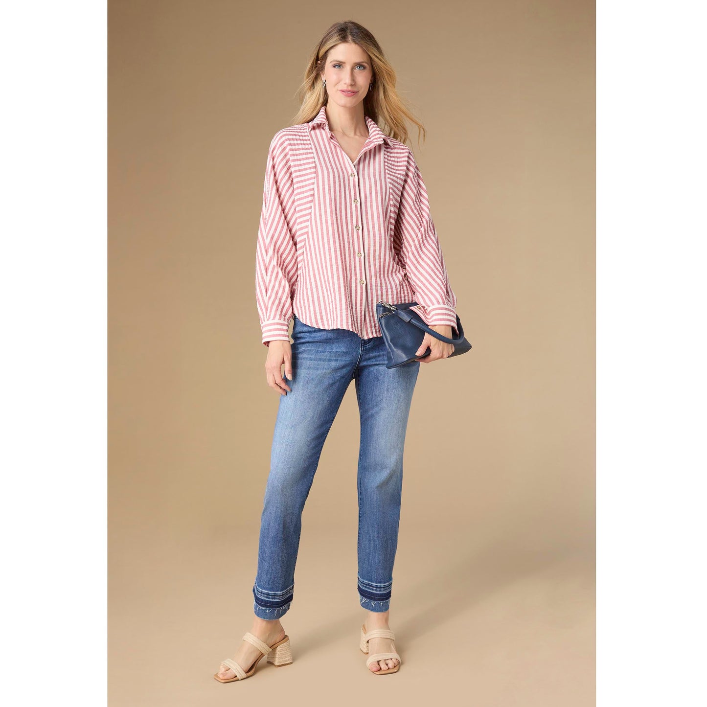 Kathy Relaxed Fit Button Front Striped Top - Final Sale