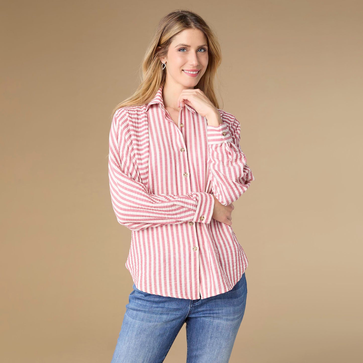 Kathy Relaxed Fit Button Front Striped Top - Final Sale