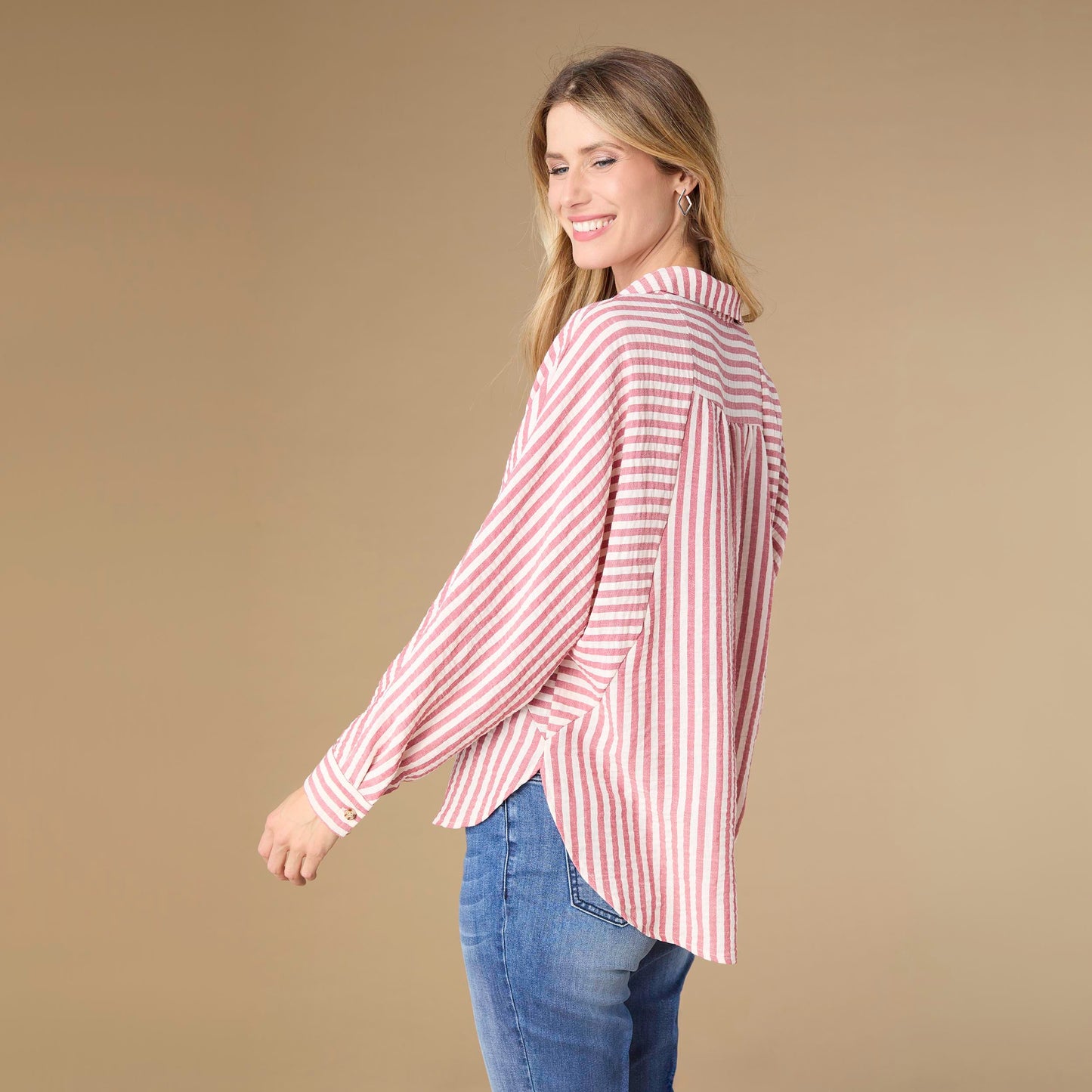 Kathy Relaxed Fit Button Front Striped Top - Final Sale
