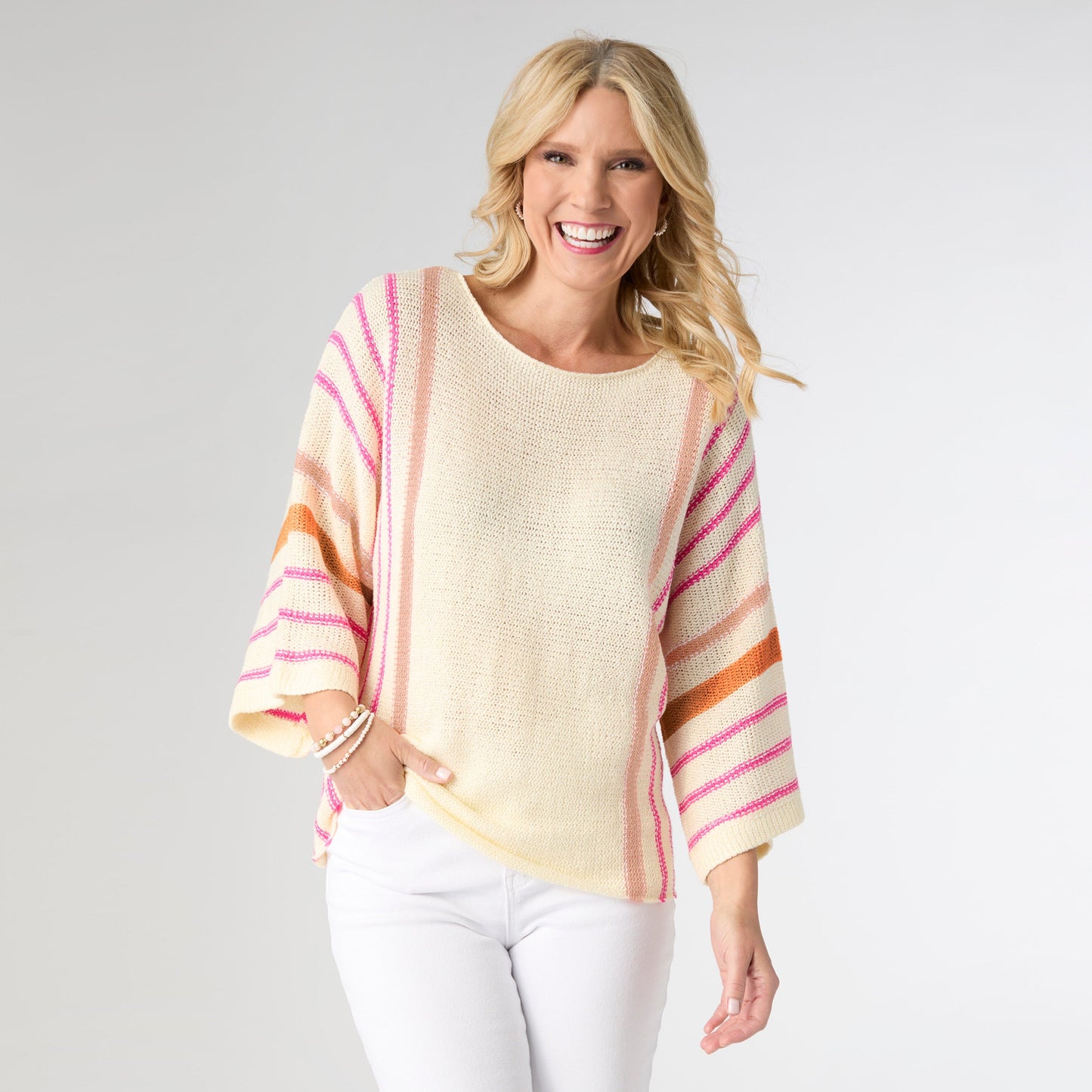 Gretchen Relaxed 3/4 Sleeve Striped Sweater - Final Sale