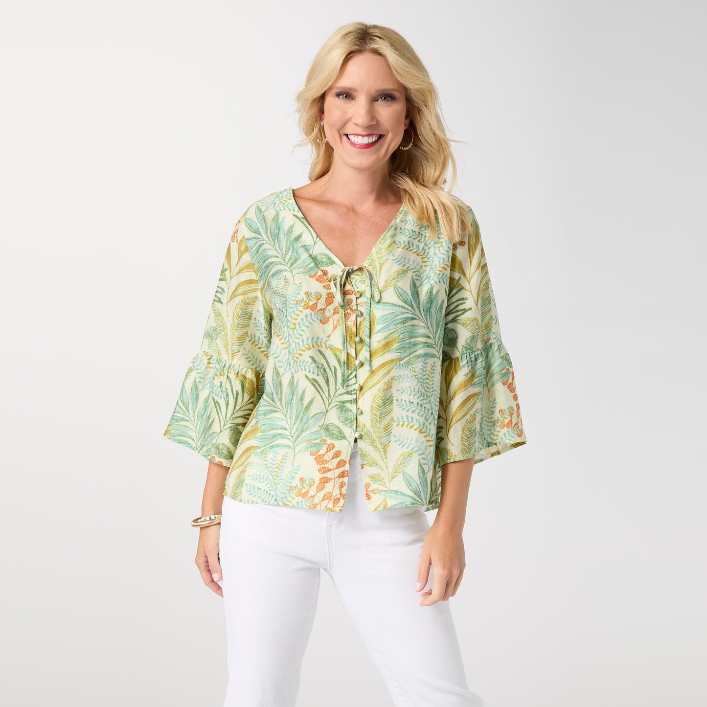Kamila 3/4 Sleeve Button Front Top - Final Sale