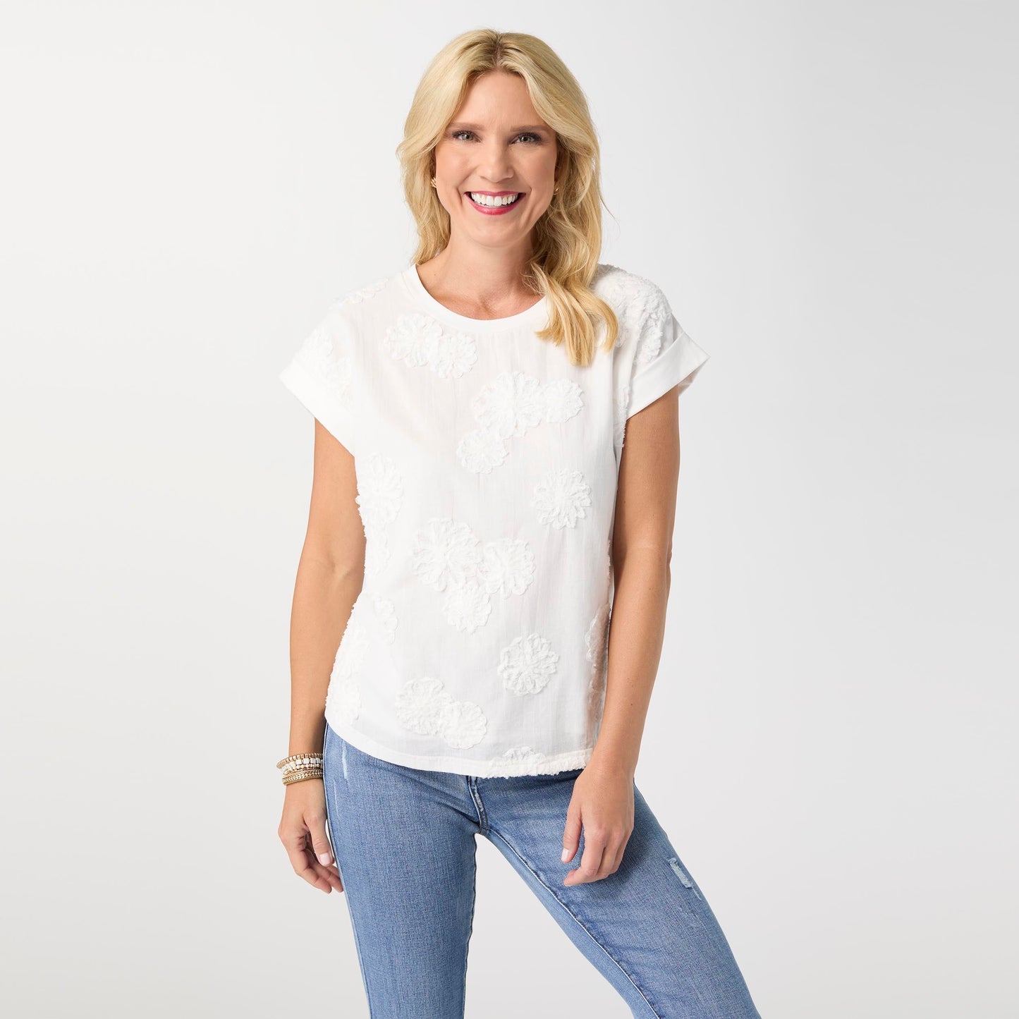 Reese Cap Sleeve Floral Applique Top - Final Sale