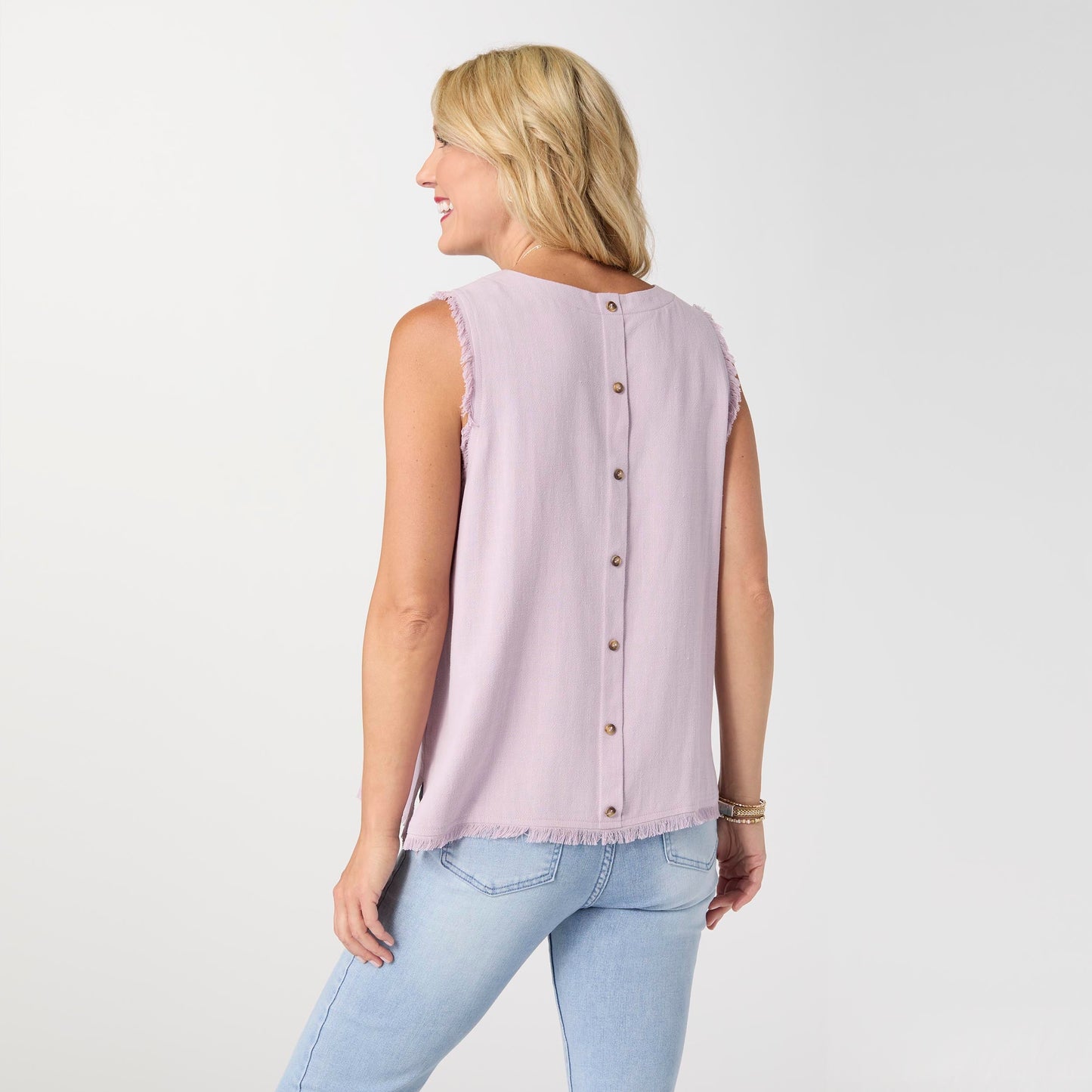 Sloane Button Back Tank with Frayed Edge - Final Sale