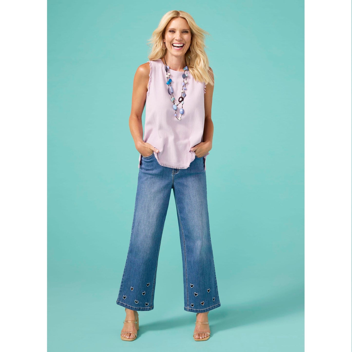 Sloane Button Back Tank with Frayed Edge - Final Sale