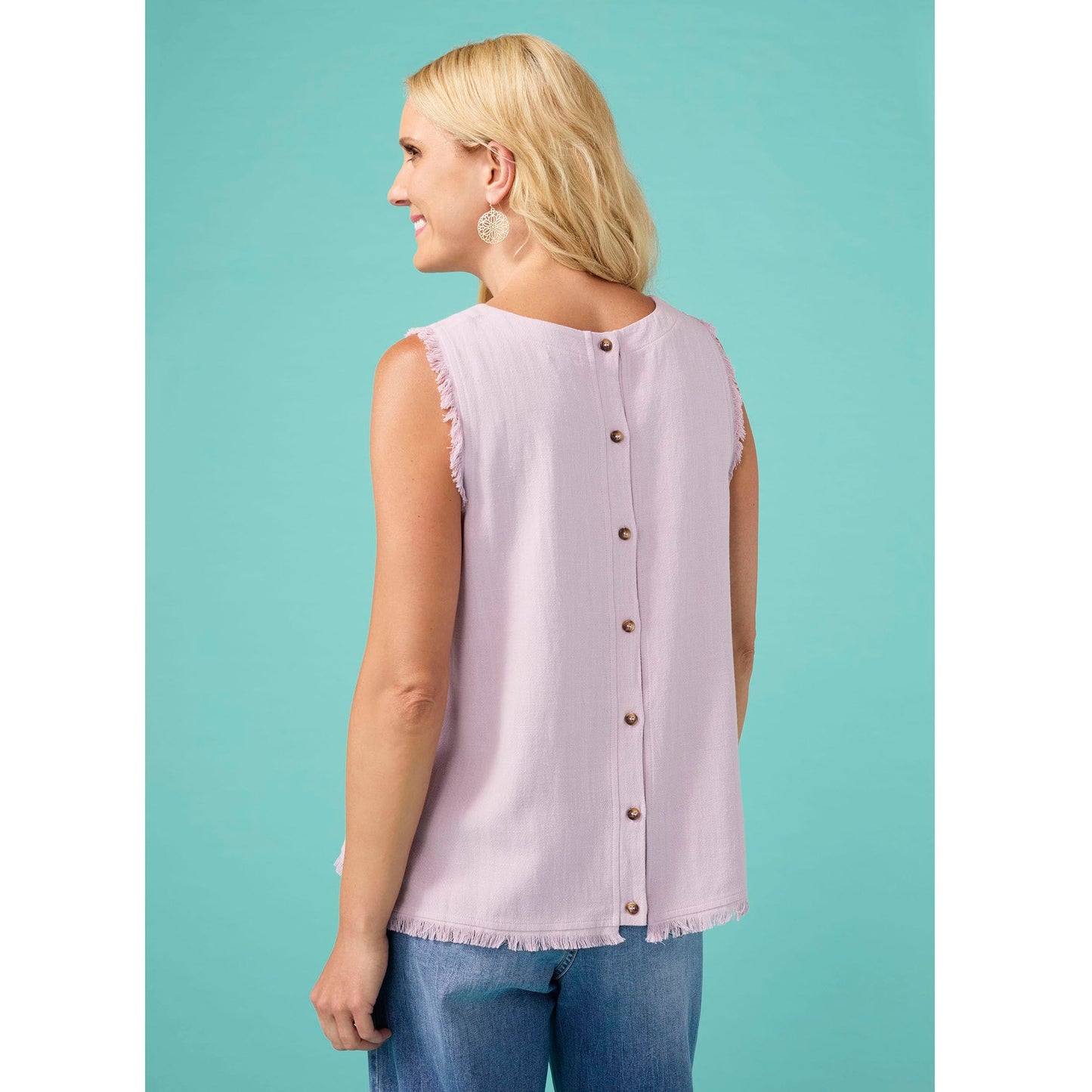 Sloane Button Back Tank with Frayed Edge - Final Sale