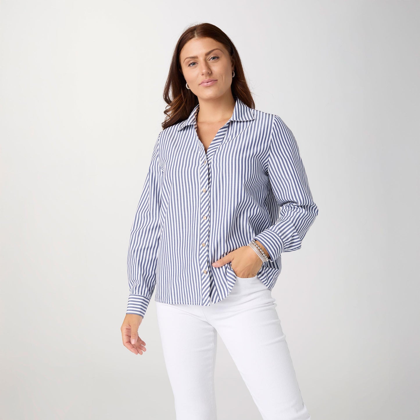 Mabel Long Sleeve Striped Button Front Top - Final Sale