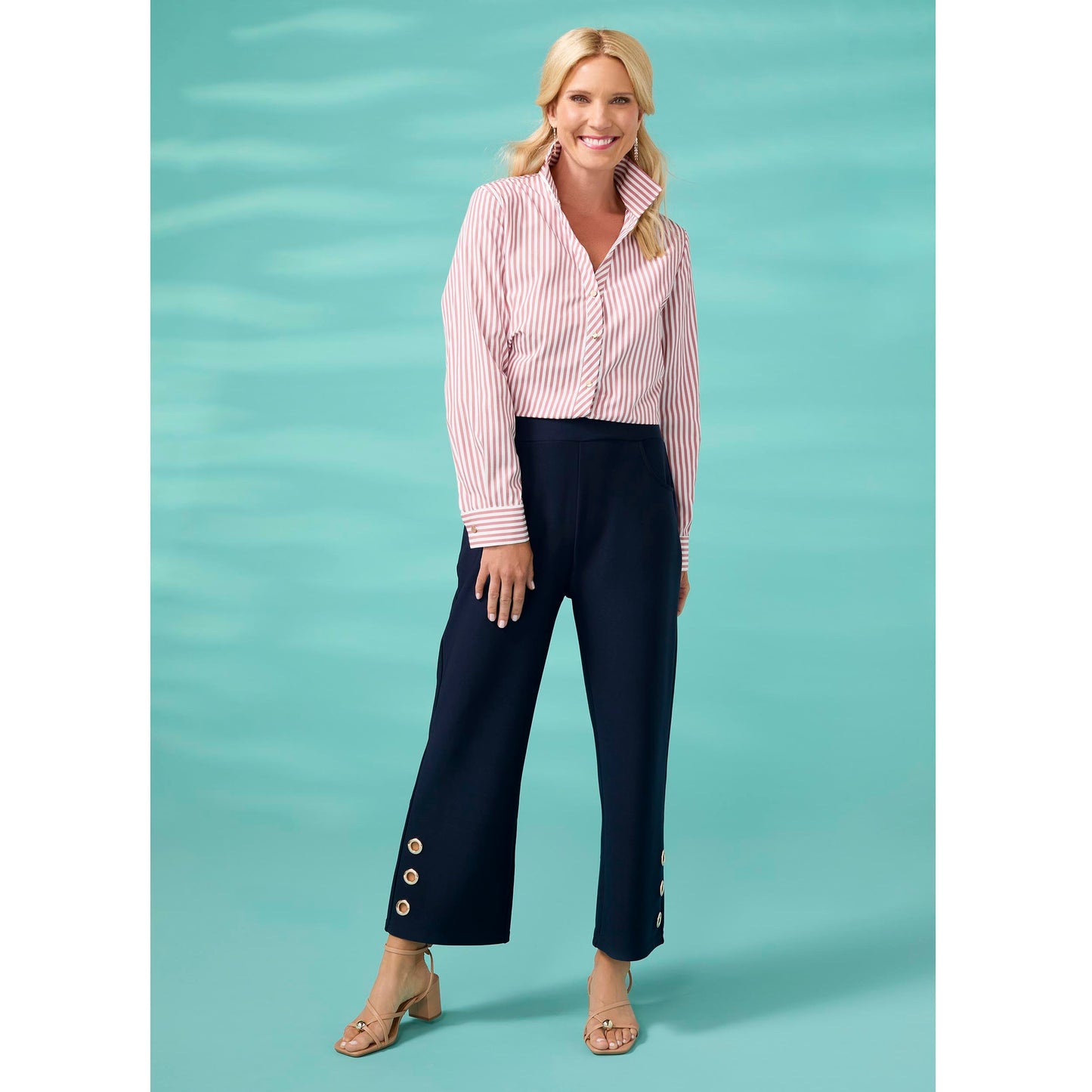 Mabel Long Sleeve Striped Button Front Top - Final Sale