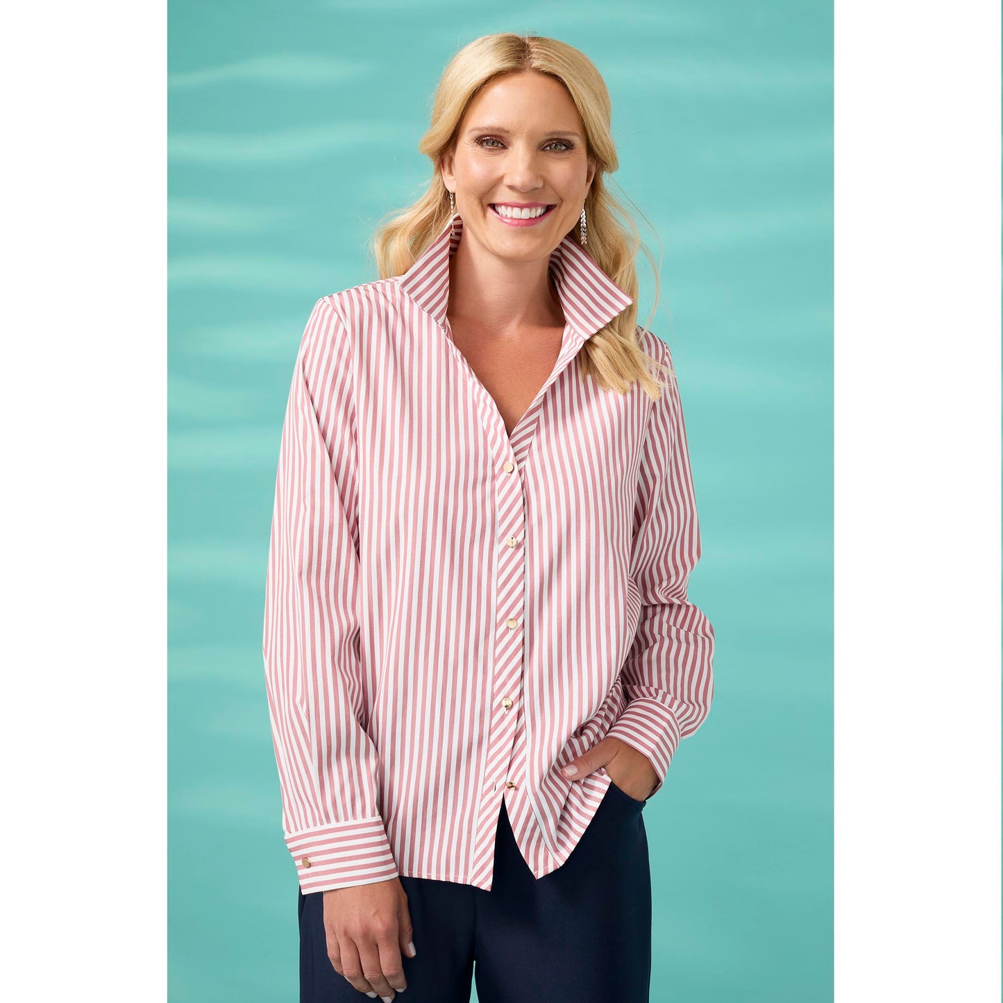 Mabel Long Sleeve Striped Button Front Top - Final Sale