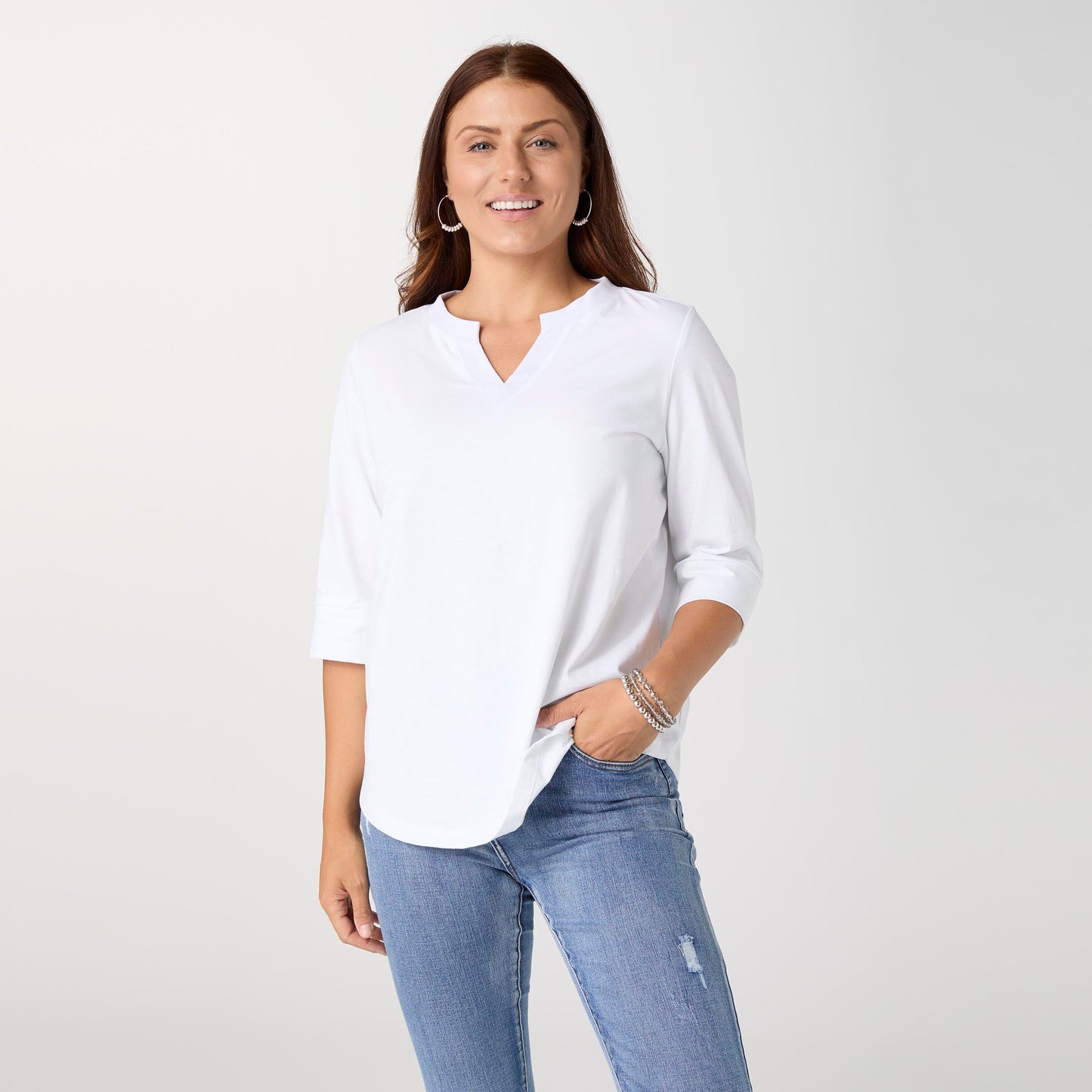 Saylor Notch Neck Elbow Sleeve Top - Final Sale
