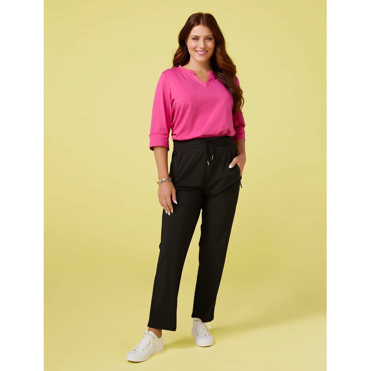 Saylor Notch Neck Elbow Sleeve Top - Final Sale