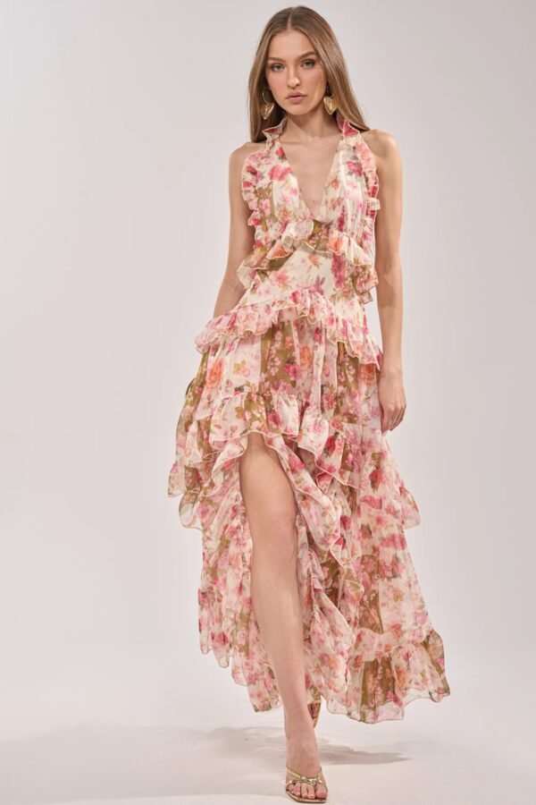 Styleuxe Women's Floral Print Chiffon Ruffle Maxi Dress