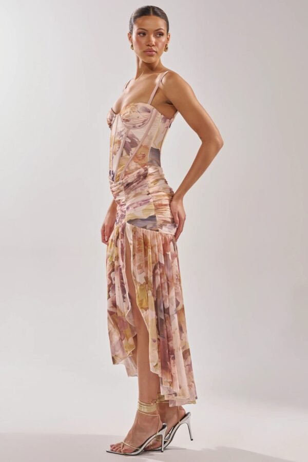 Styleuxe Women's Floral Print Corset Bustier Maxi Dress