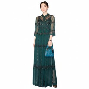Women’s Elegant Embroidered Knit Maxi Dress